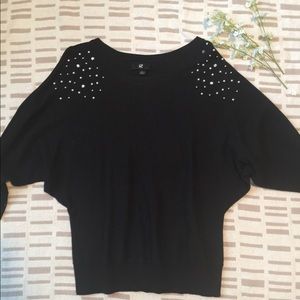 Pearl Embellished Shoulder + Batwing Sweater